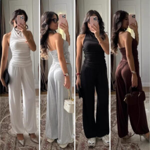 Womens Halter-neck Sleeveless Top And Pants Two-piece Set