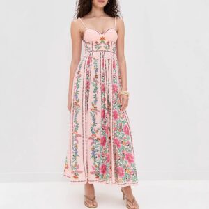 Decorative Beads Sling Positioning Print Holiday Dress