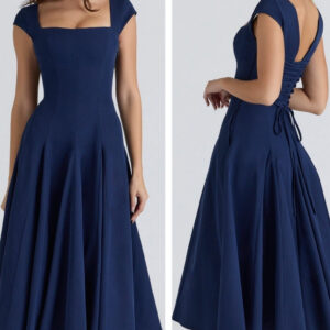 Back-strap Waist-cinching Elegant A-line Dress