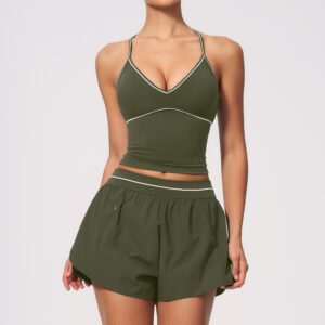 V-neck Halter Top And Shorts Set