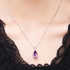 Water Drop Amethyst Pendant Women's Zircon-Inlaid Crystal Necklace